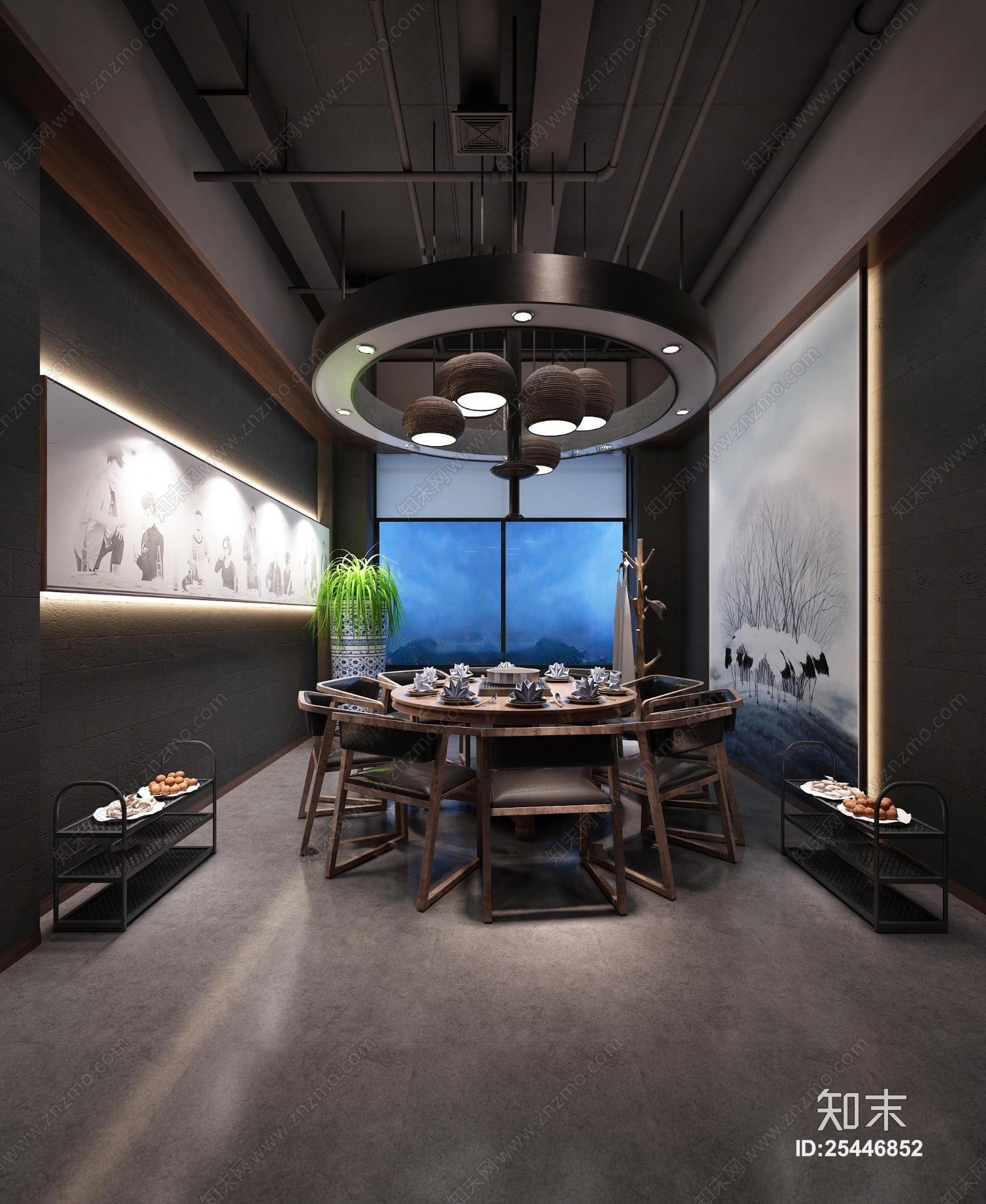 新中式火锅店餐厅包厢3D模型下载【ID:25446852】
