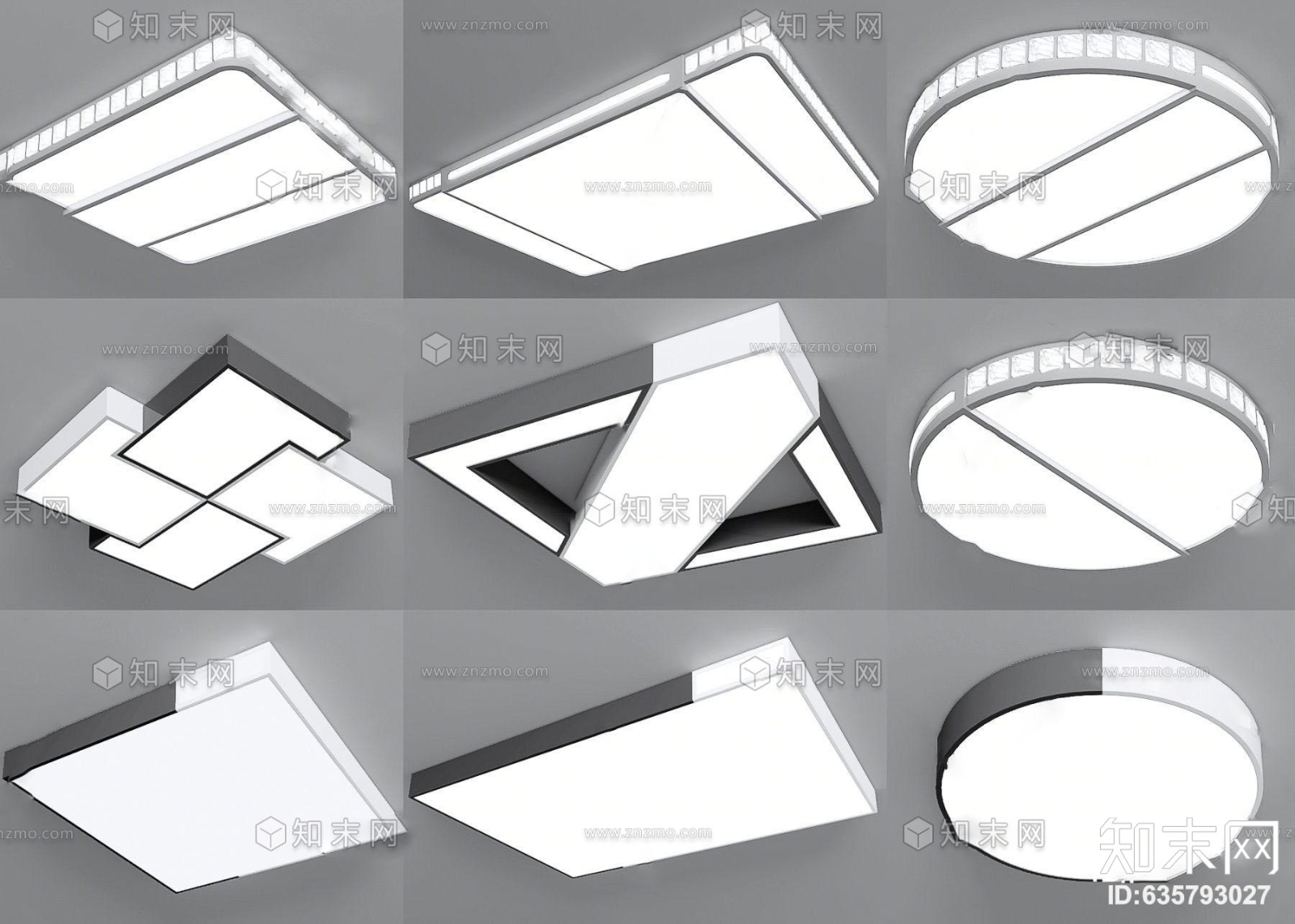 现代吸顶灯3D模型下载【ID:635793027】