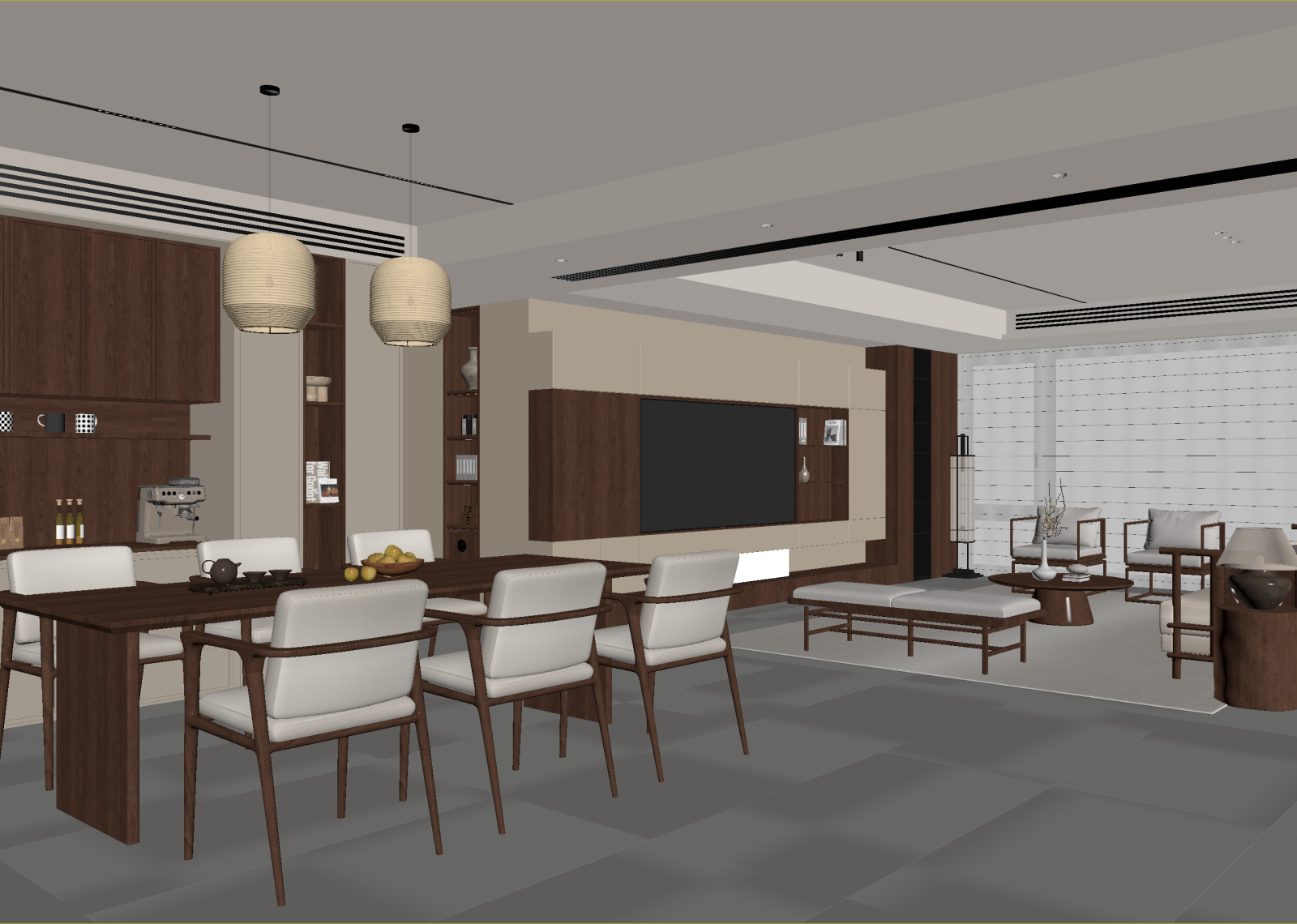 新中式客餐厅3D模型下载【ID:1215077841】