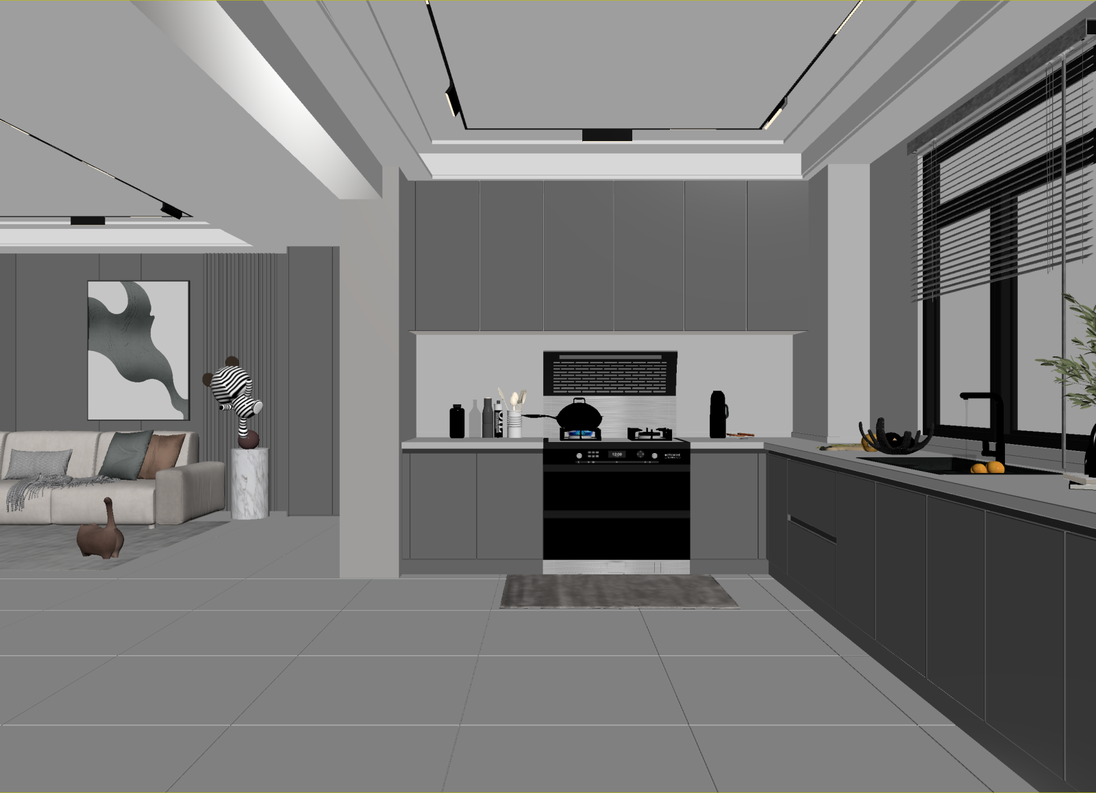 现代开放式厨房3D模型下载【ID:1215098197】