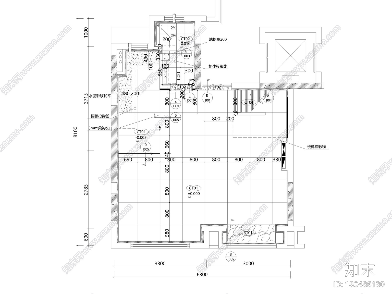 [上海]90㎡上叠二层二居室家装样板间施工图施工图下载【ID:180486130】