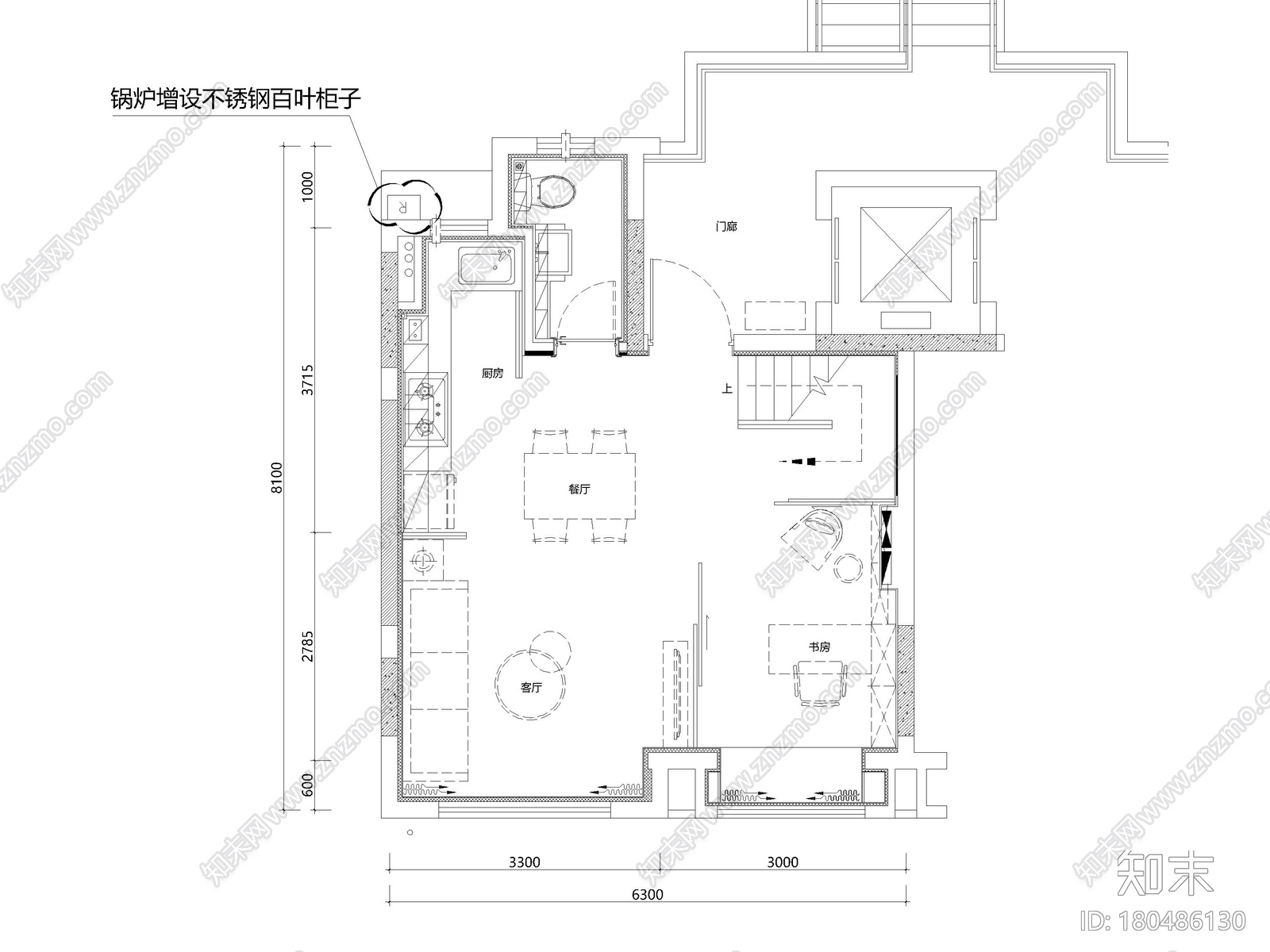 [上海]90㎡上叠二层二居室家装样板间施工图施工图下载【ID:180486130】