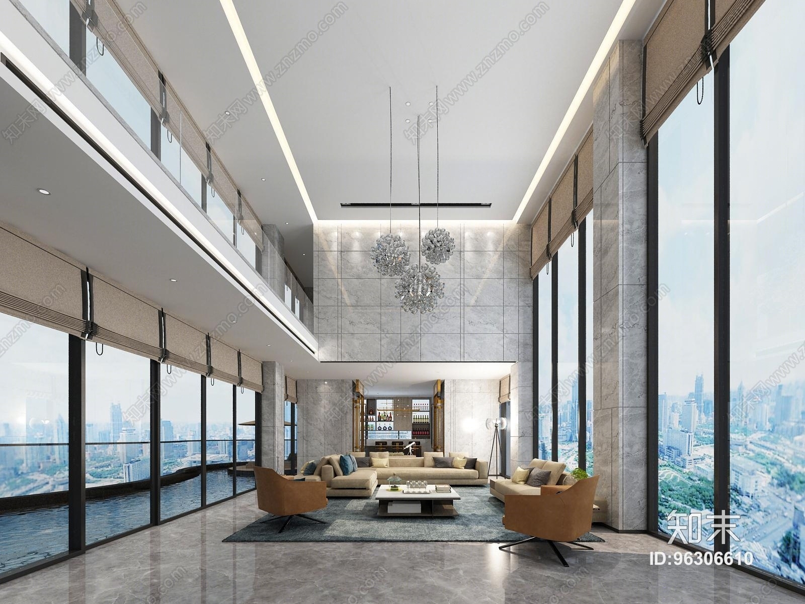 现代会所会客厅吧台区3D模型下载【ID:96306610】_知末3d模型网