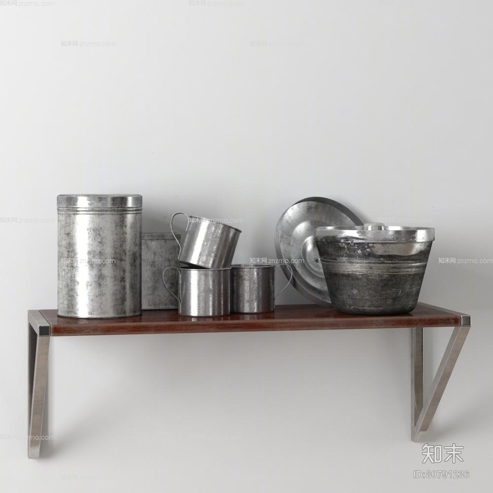 银色厨房用品组合3D模型下载【ID:80791236】