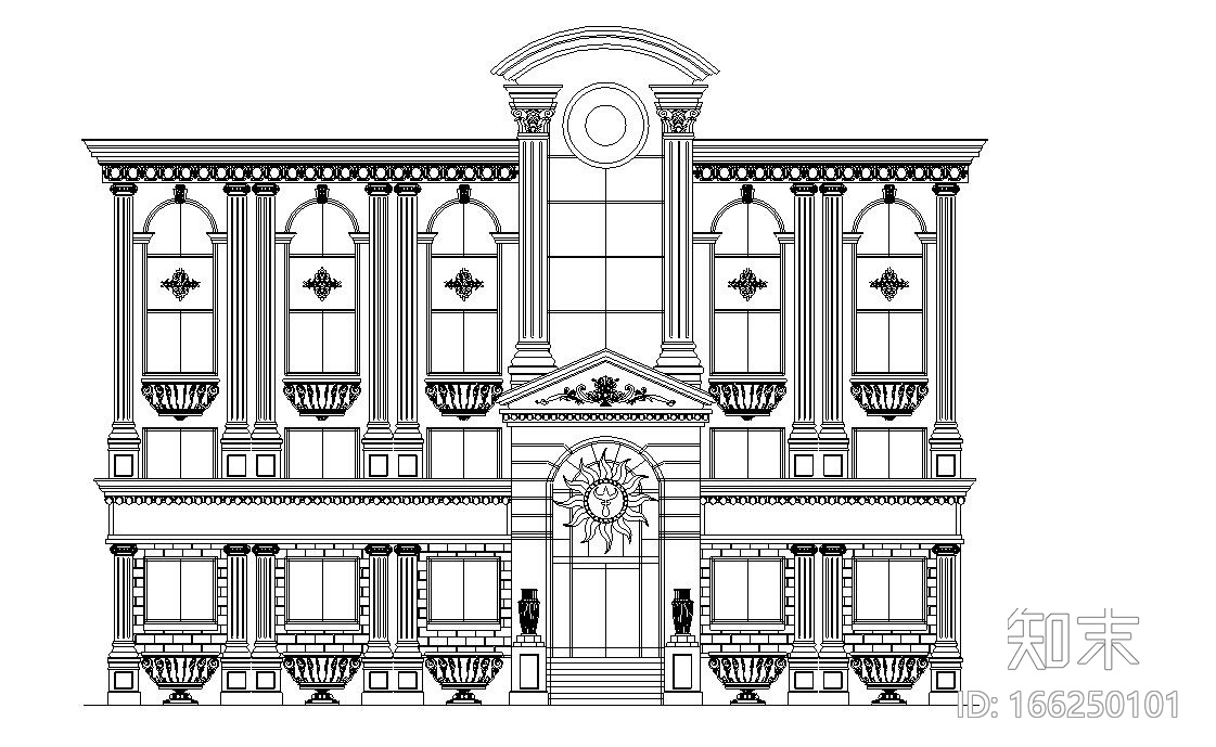 9个CAD欧式建筑外观图纸cad施工图下载【ID:166250101】