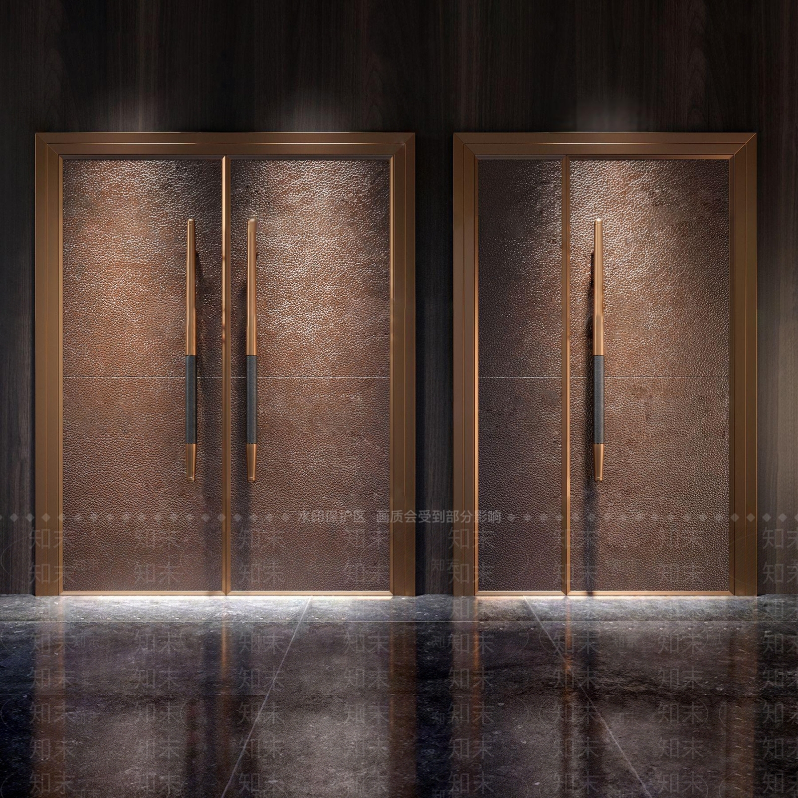 现代铜制入户双开大门3D模型下载【ID:1108353825】