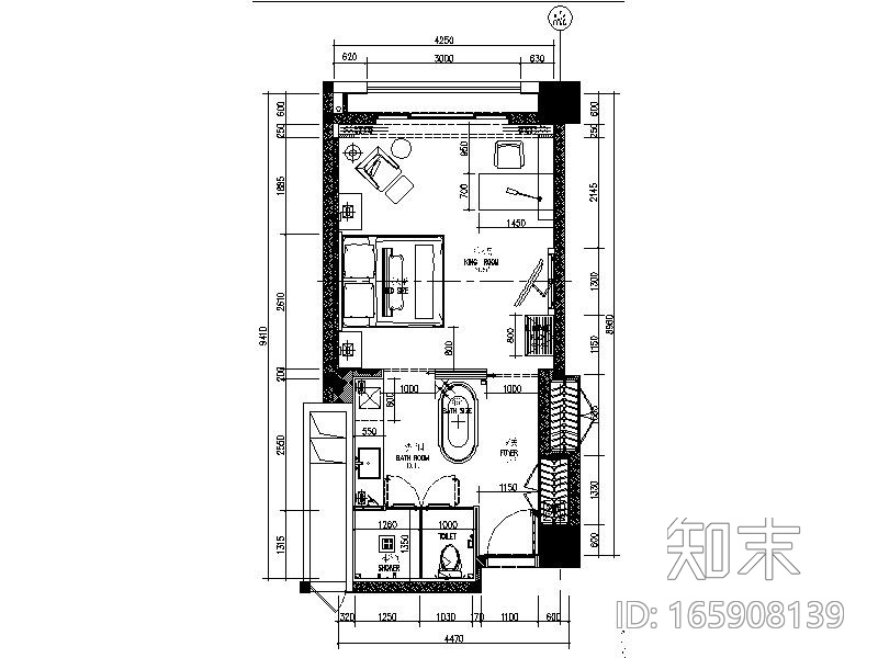 [广东]高档5星酒店标准大床房设计施工图cad施工图下载【ID:165908139】