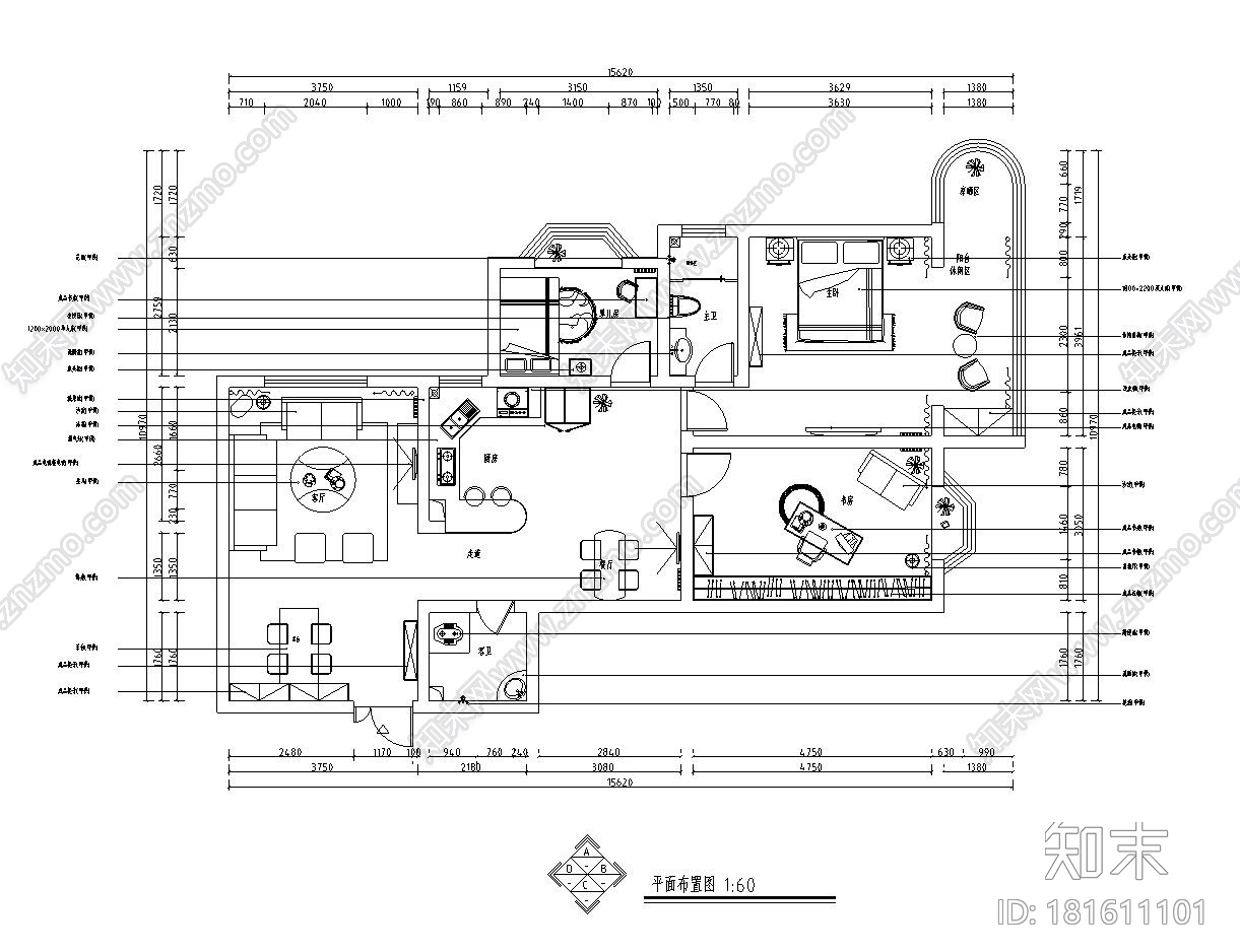 现代风格阳光新城冯先生雅居(简约风格)cad施工图下载【ID:181611101】