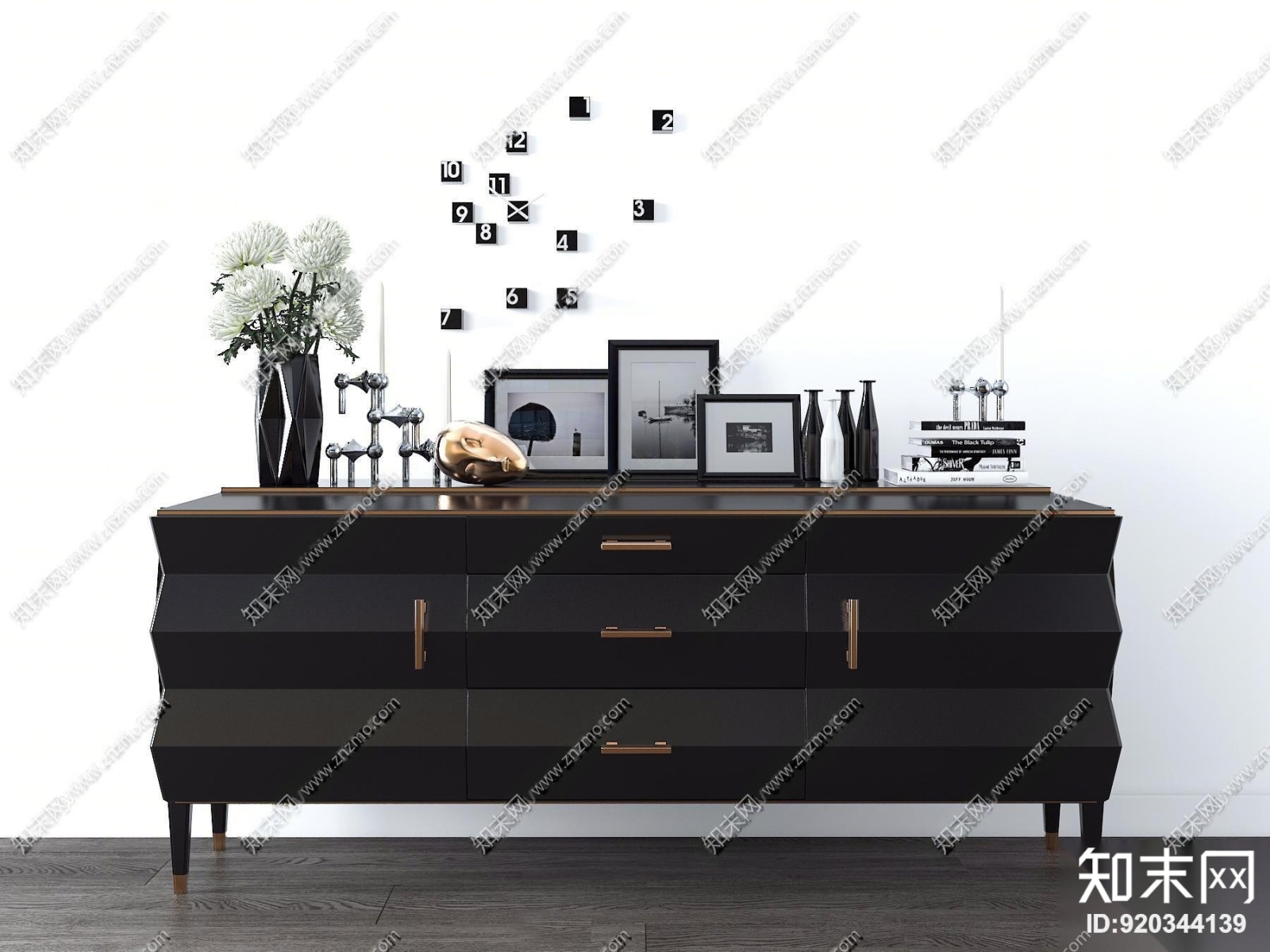 现代金属边柜摆件组合3D模型下载【ID:920344139】