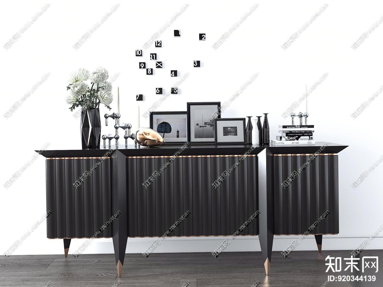 现代金属边柜摆件组合3D模型下载【ID:920344139】
