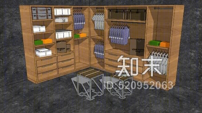 走进衣橱/衣柜SU模型下载【ID:520952063】