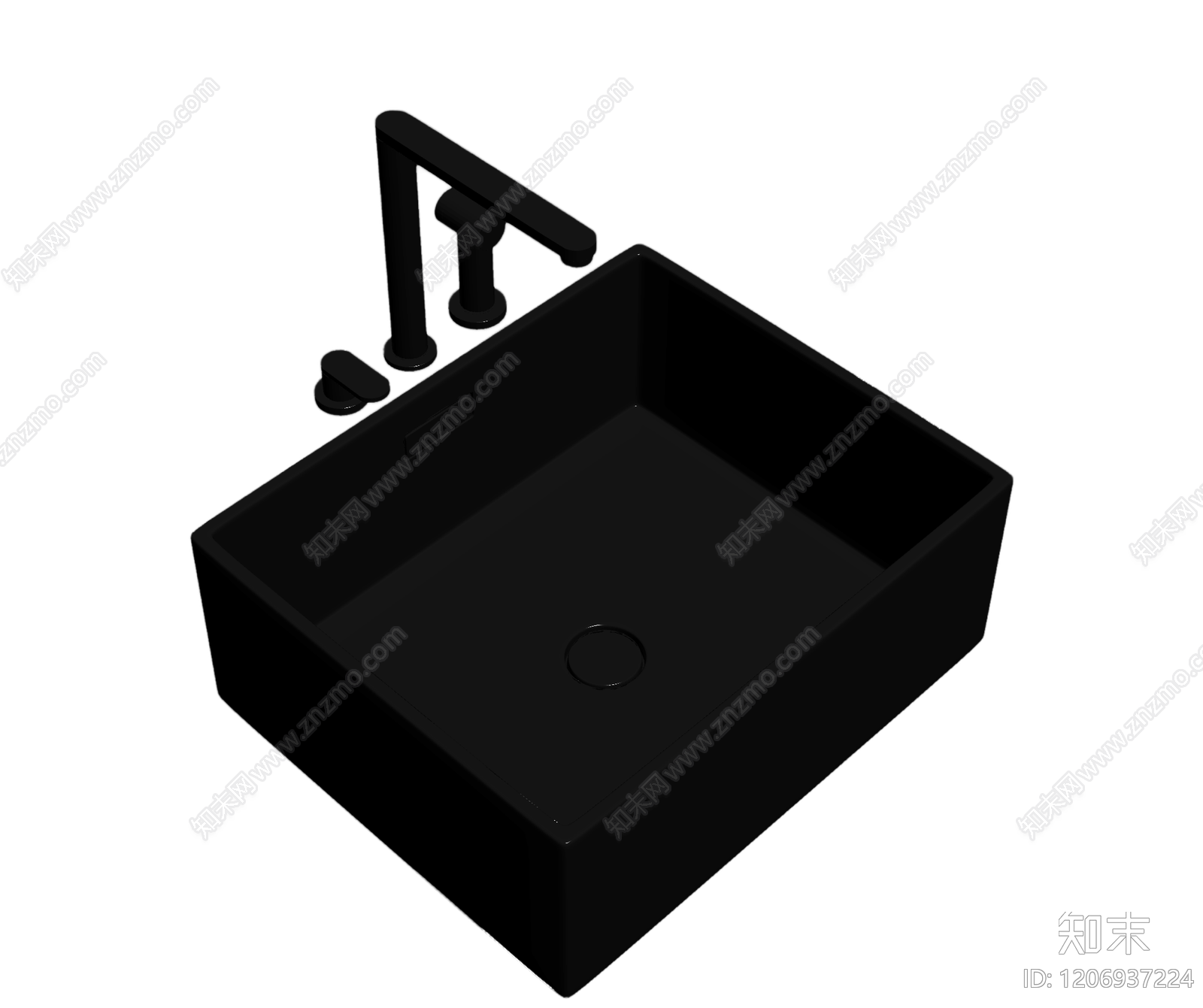 黑色一体式洗手盆3D模型下载【ID:1206937224】