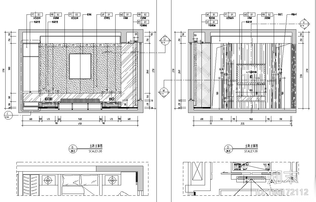 现代样板房室内施工图设计（CAD+实景图）cad施工图下载【ID:166172112】