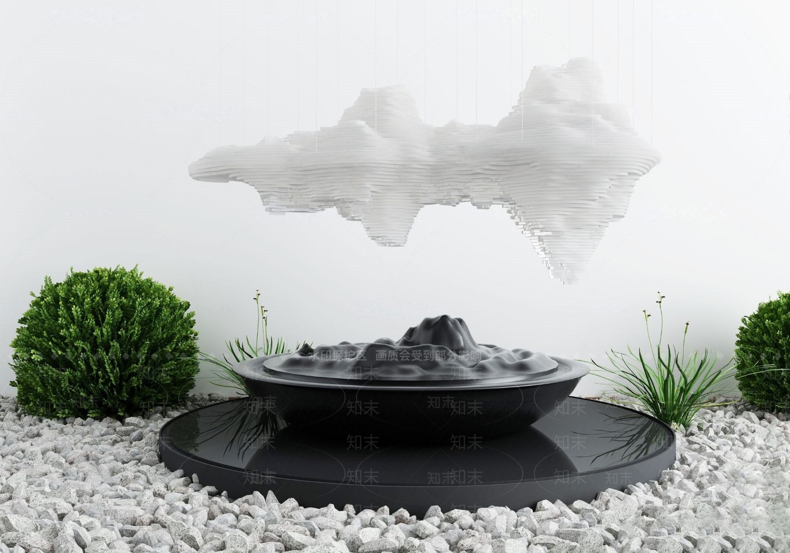 中式经典新中式假山石头绿植景观小品国外下载3D模型下载【ID:171862036】