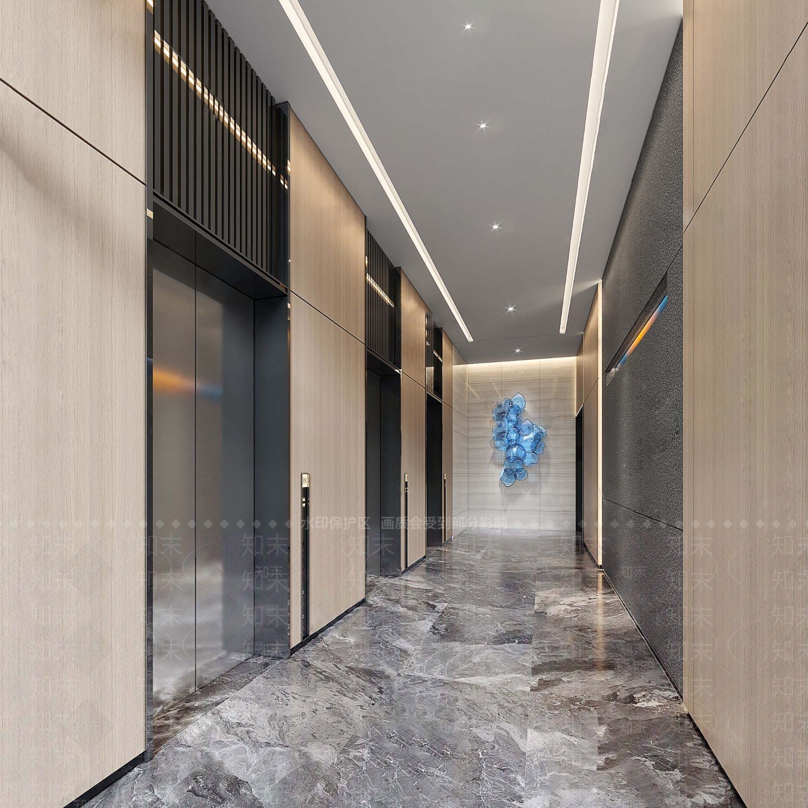 现代办公走廊电梯厅3D模型下载【ID:1105317669】