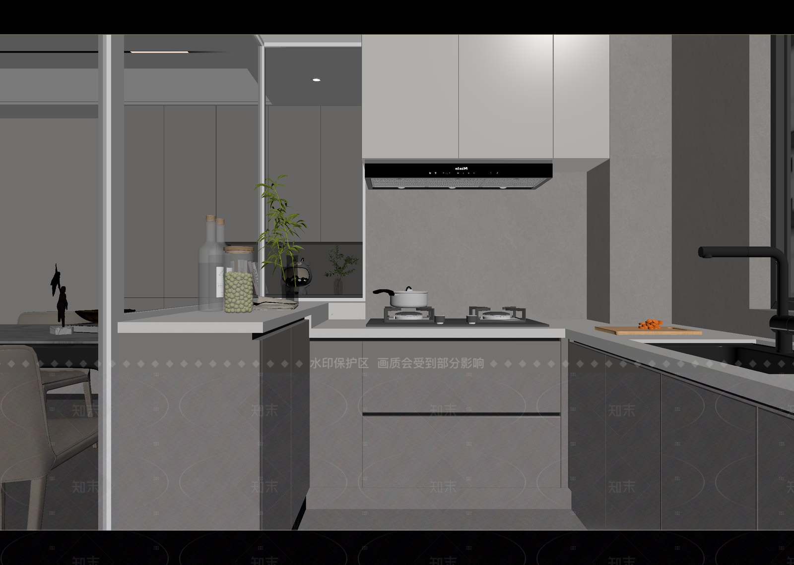 现代开放式厨房3D模型下载【ID:1215923833】