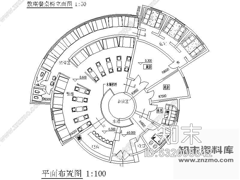 施工图扇形咖啡厅室内装修图施工图下载【ID:532008542】