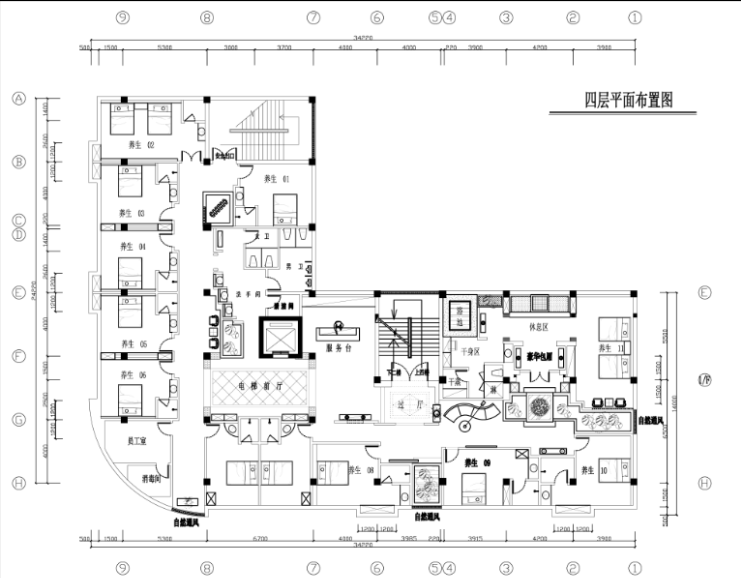 混搭风格足浴店室内设计施工图及效果图（36张）cad施工图下载【ID:161790189】