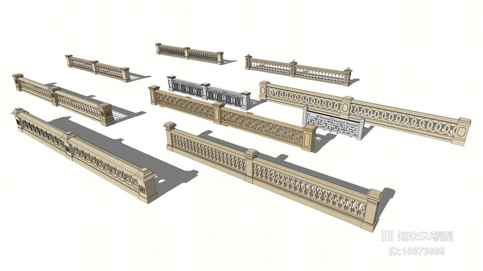 护栏栏杆围墙栅栏组合SU模型下载【ID:16673999】