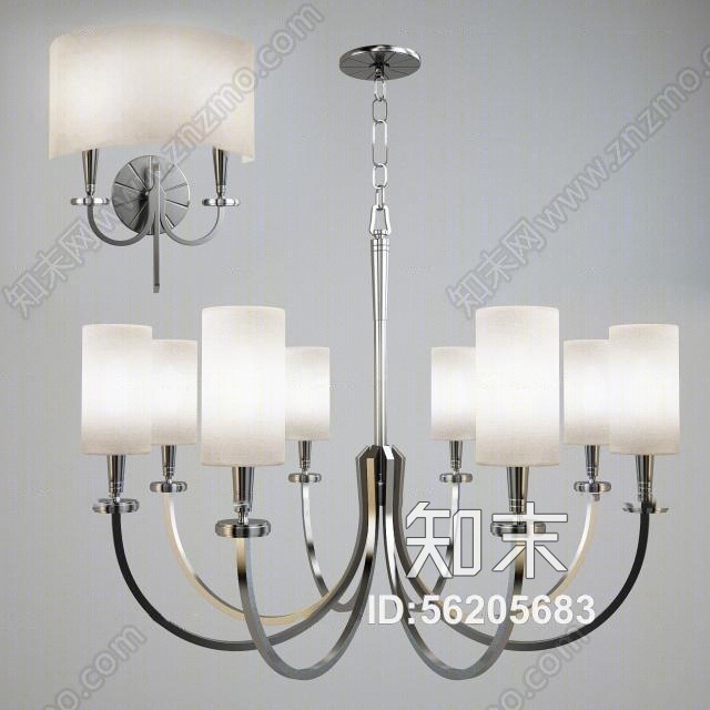 现代金属吊灯壁灯组合3D模型下载【ID:56205683】