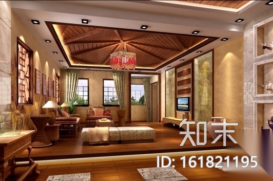 [东莞]东南亚风格两居室样板房装修图（含效果图）cad施工图下载【ID:161821195】