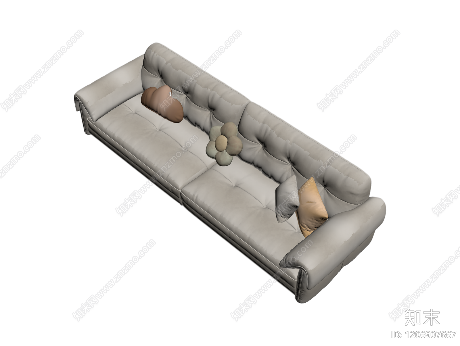 灰色布艺沙发带抱枕3D模型下载【ID:1206907667】