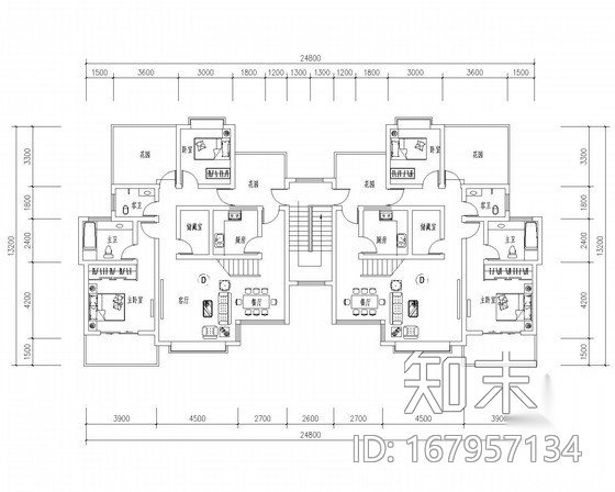 某顶层跃层花园洋房户型平面图施工图下载【ID:167957134】