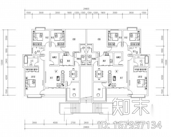 某顶层跃层花园洋房户型平面图施工图下载【ID:167957134】