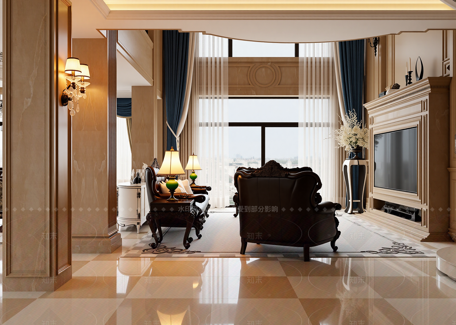 简欧别墅客厅3D模型下载【ID:1214583733】