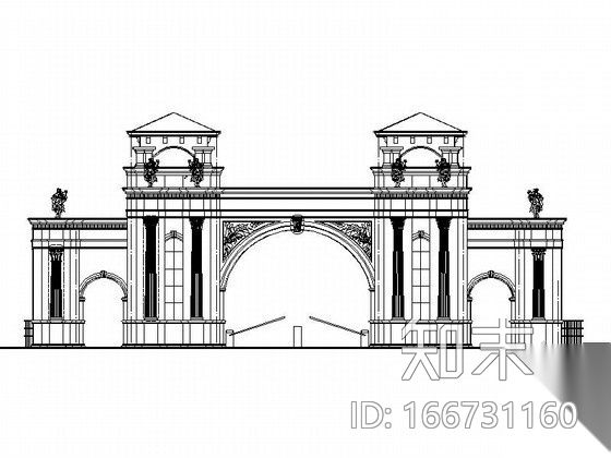 [河北]某国际商业区大门建筑施工图施工图下载【ID:166731160】