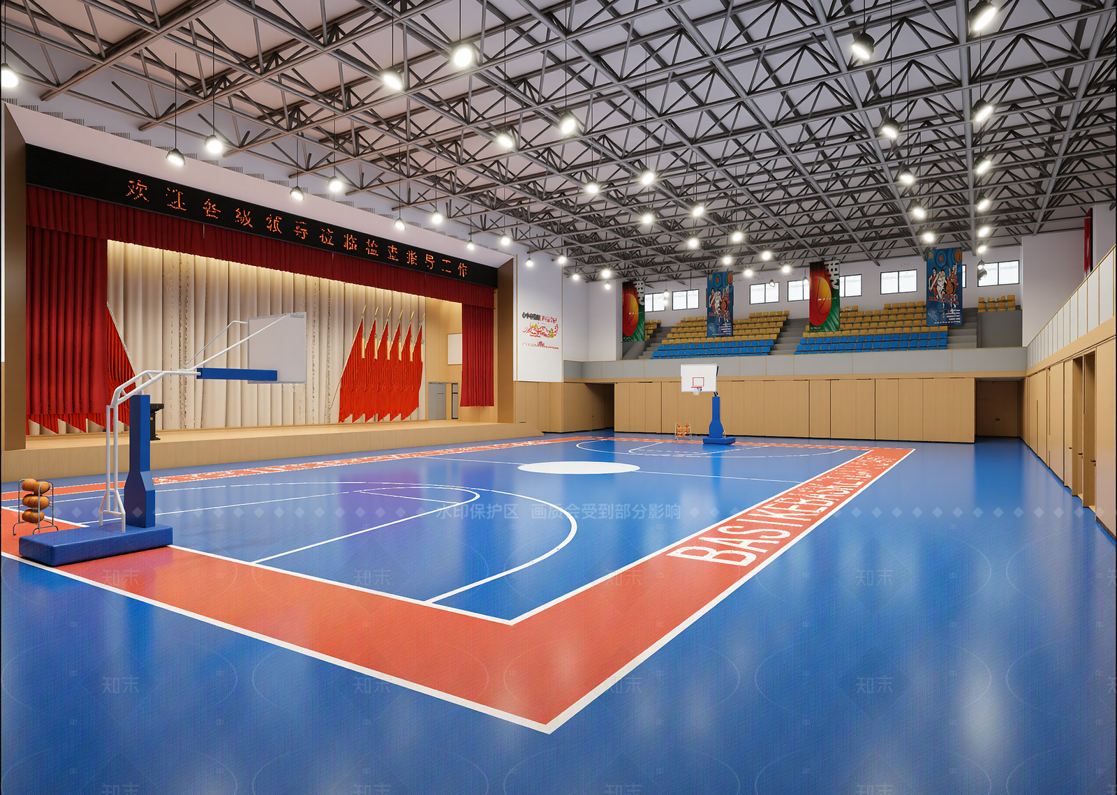 现代篮球场3D模型下载【ID:1214975346】