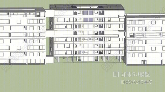 15000平方米的公寓，内有绿色公共空间SU模型下载【ID:535217987】