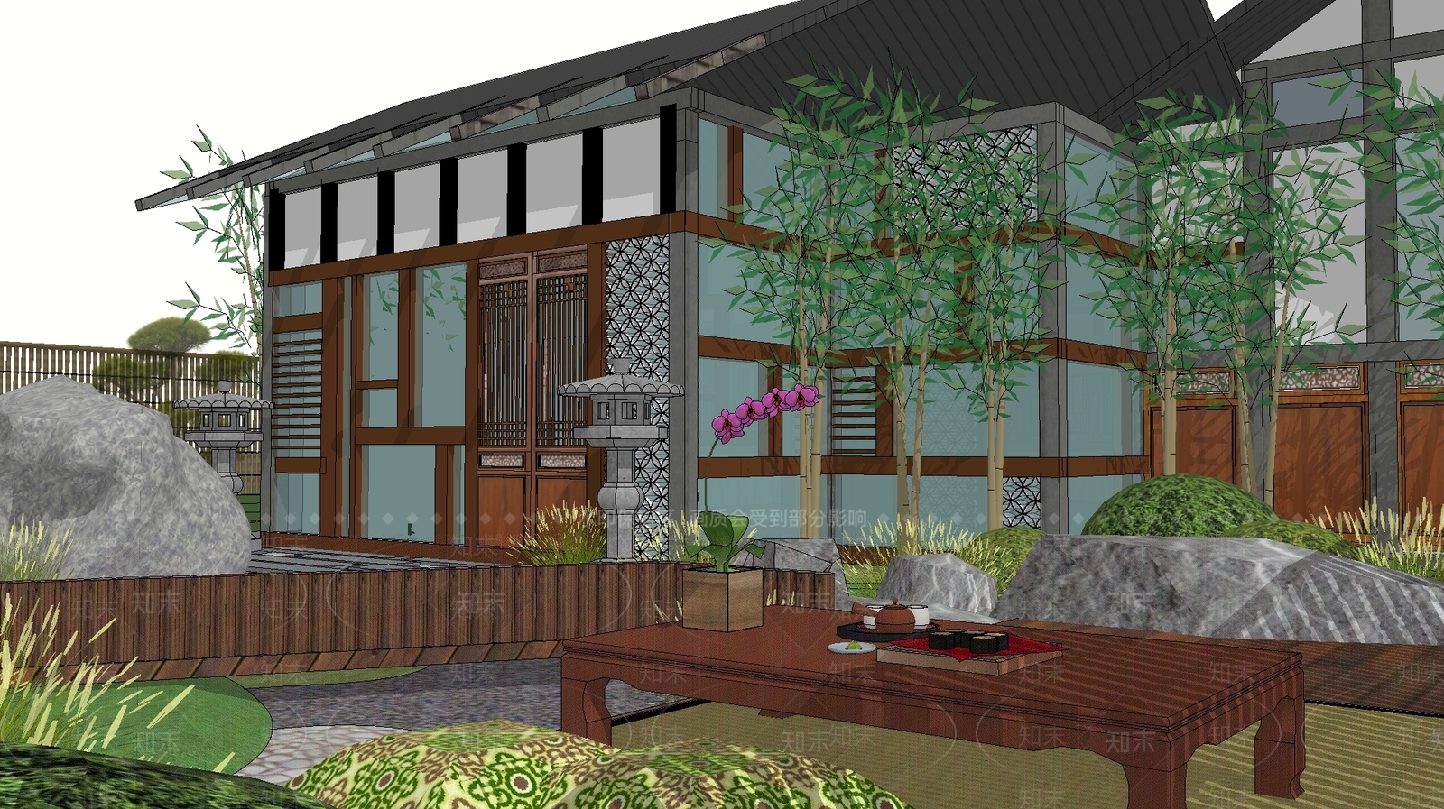 日式入户花园景观SU模型下载【ID:168793187】