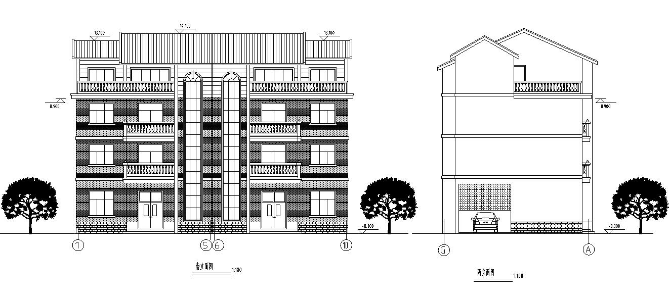 四层居住区现代风格别墅建筑设计（包含效果图+CAD）施工图下载【ID:168119148】