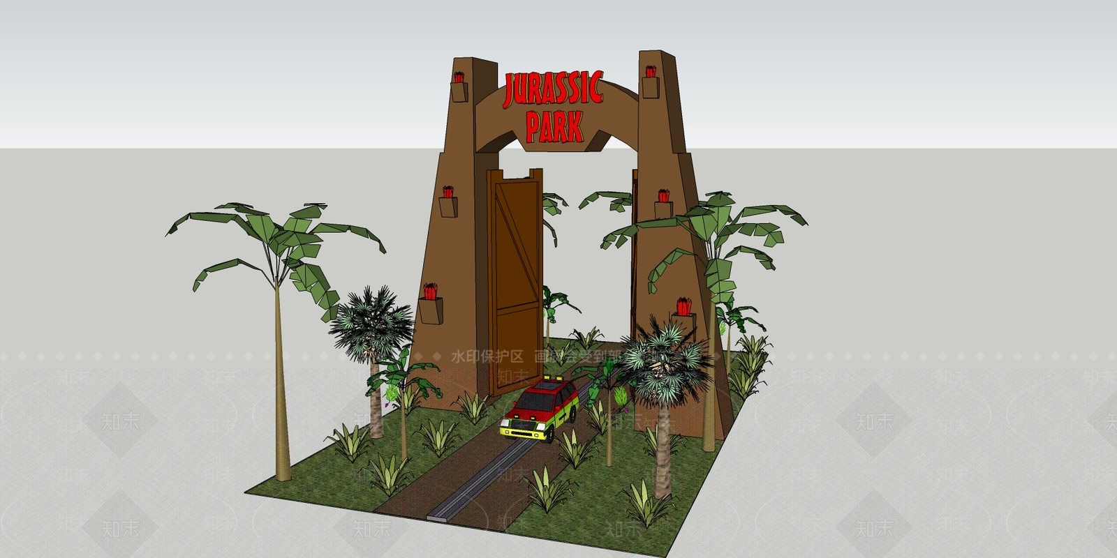 现代公园广场大门SU模型下载【ID:932769116】