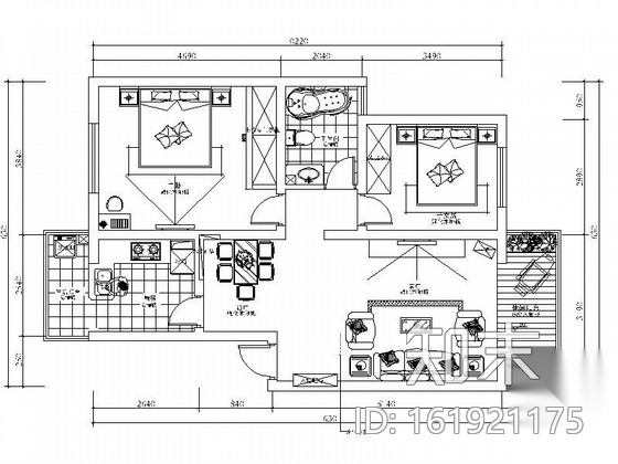 时尚两居室设计方案（含效果）cad施工图下载【ID:161921175】