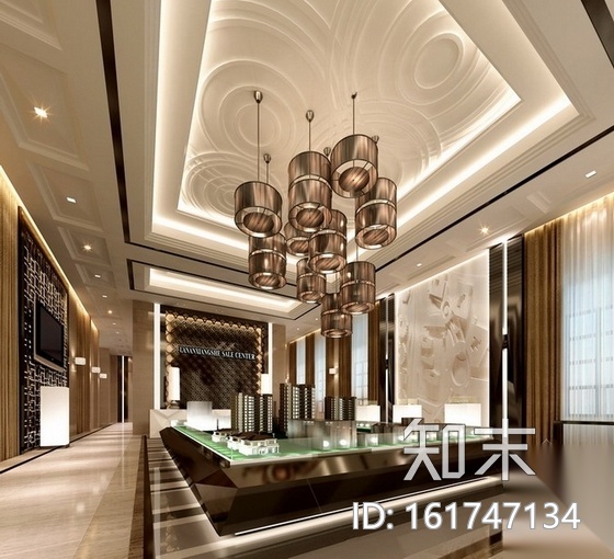 [江西]绿色低碳高档住宅售楼处室内装饰施工图（含效果）cad施工图下载【ID:161747134】