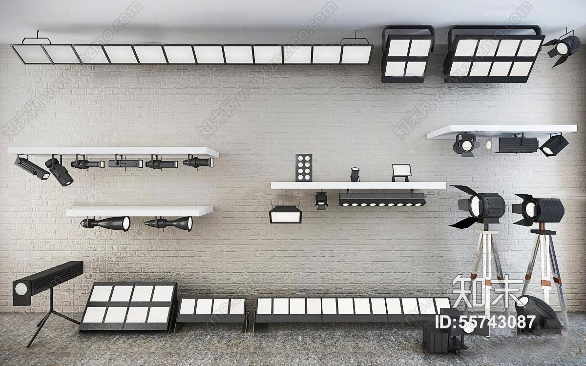 现代舞台灯射灯组合3D模型下载【ID:55743087】