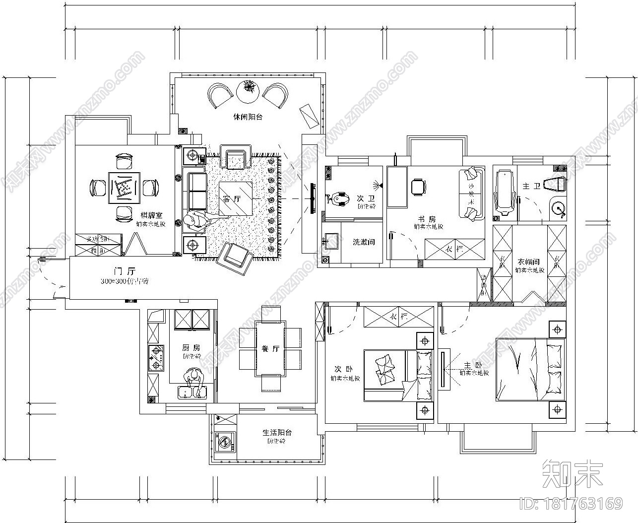 [上海]126㎡四居室内部装修全套施工图设计cad施工图下载【ID:181763169】