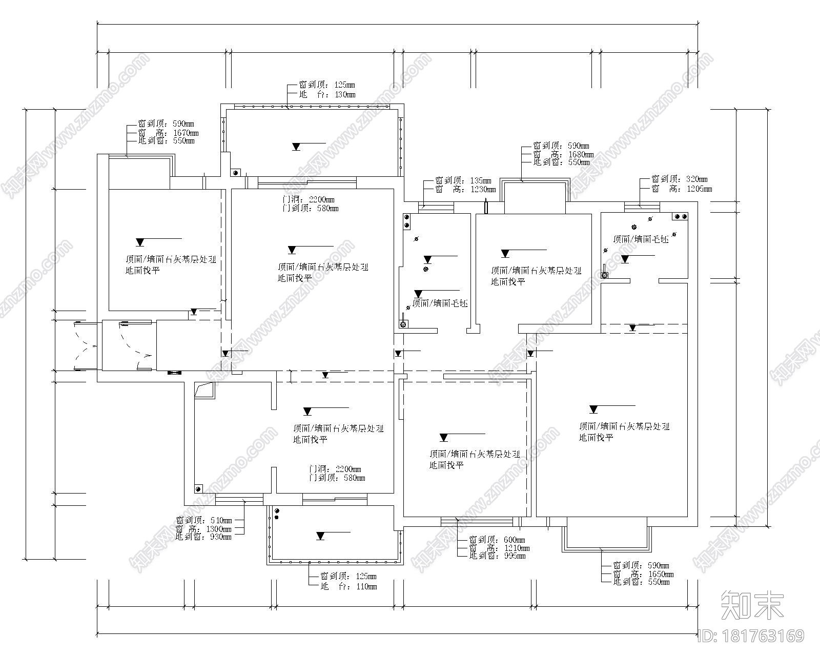 [上海]126㎡四居室内部装修全套施工图设计cad施工图下载【ID:181763169】