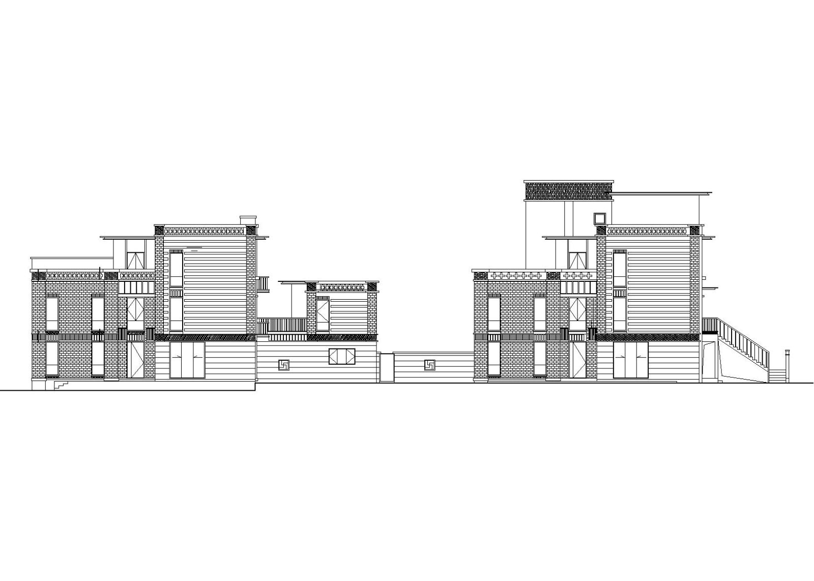 绿地汤山合院联排别墅建筑施工图cad施工图下载【ID:149888132】