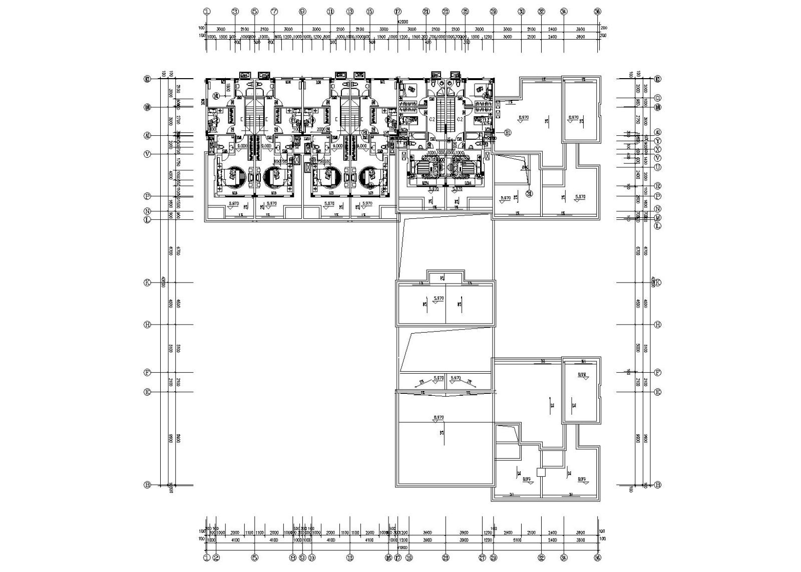 绿地汤山合院联排别墅建筑施工图cad施工图下载【ID:149888132】