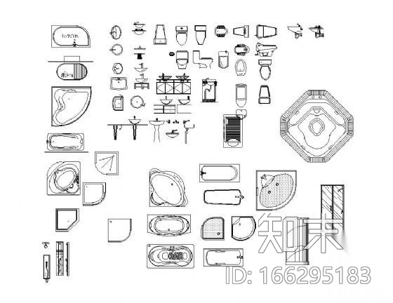 卫浴空间图块集cad施工图下载【ID:166295183】