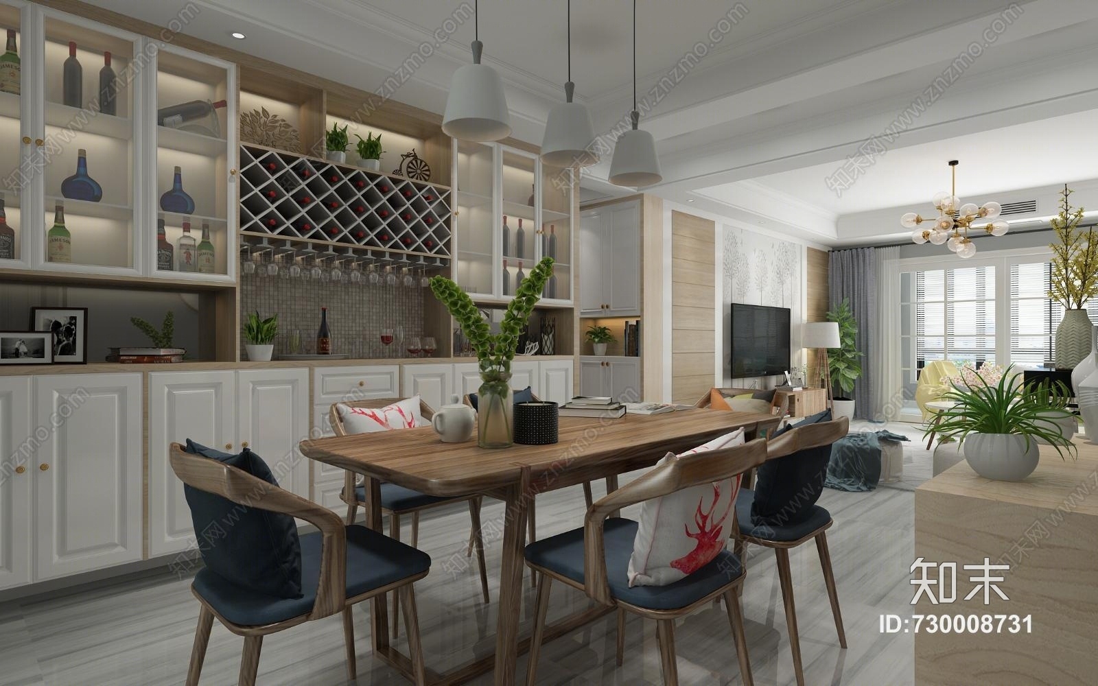 现代简约客厅餐厅阳台厨房3D模型下载【ID:730008731】