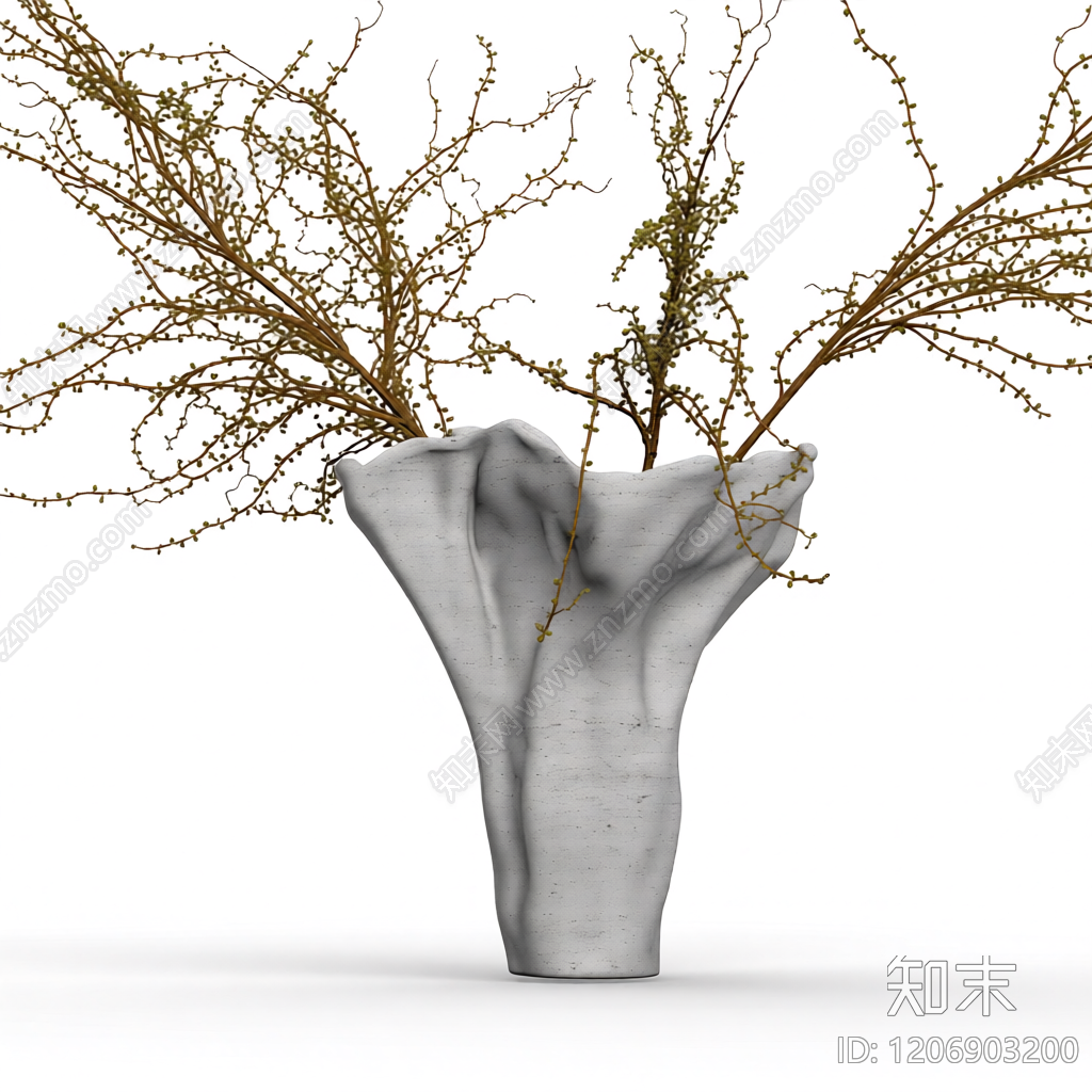 雕塑花瓶插枝装饰3D模型下载【ID:1206903200】