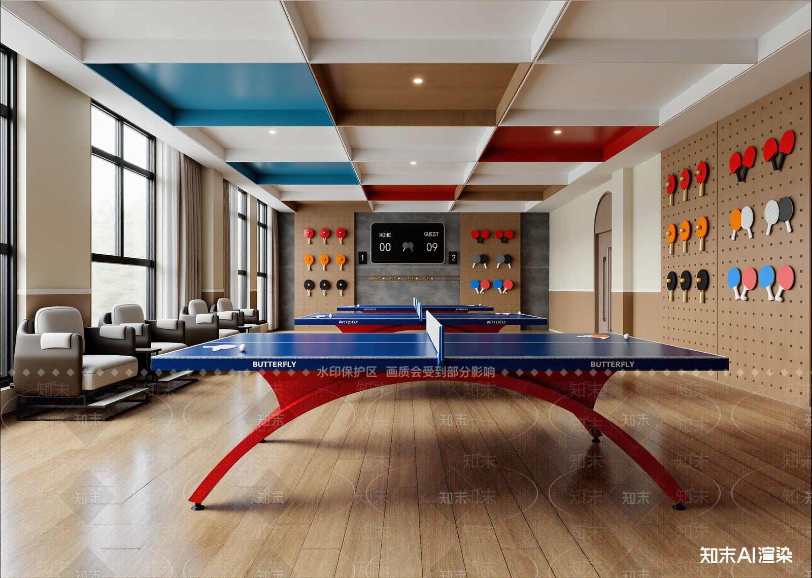 现代乒乓球室3D模型下载【ID:1215017220】