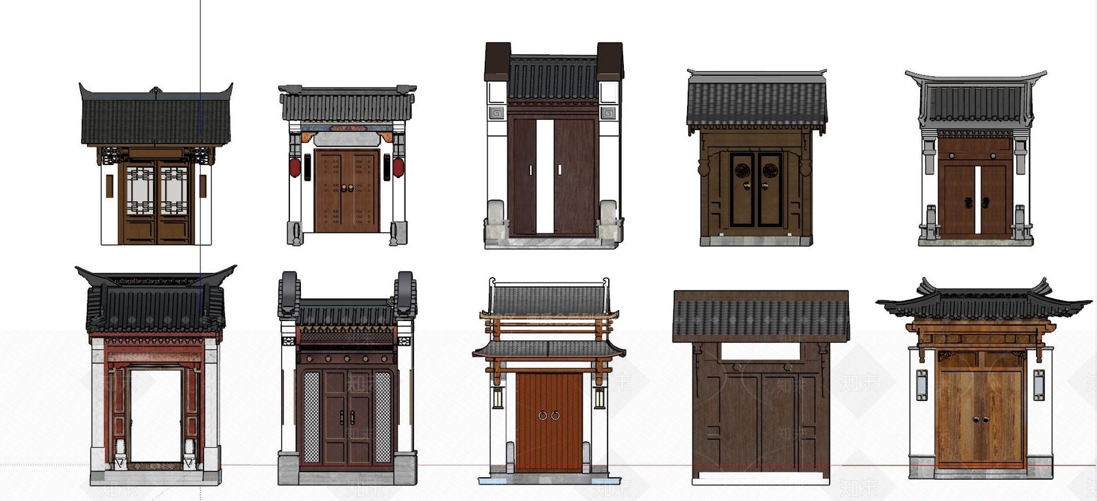 中式入户大门门头SU模型下载【ID:1111433750】