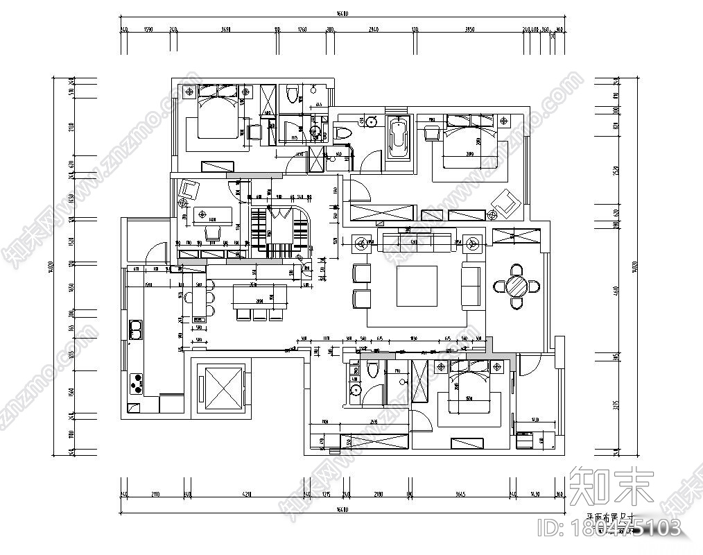 英式田园190㎡4室2厅1厨3卫住宅装修施工图施工图下载【ID:180475103】