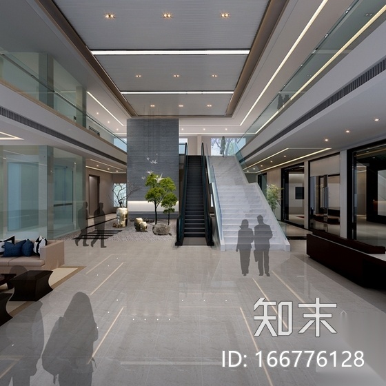 [浙江]现代办公室大厅室内装修图（含效果图）cad施工图下载【ID:166776128】