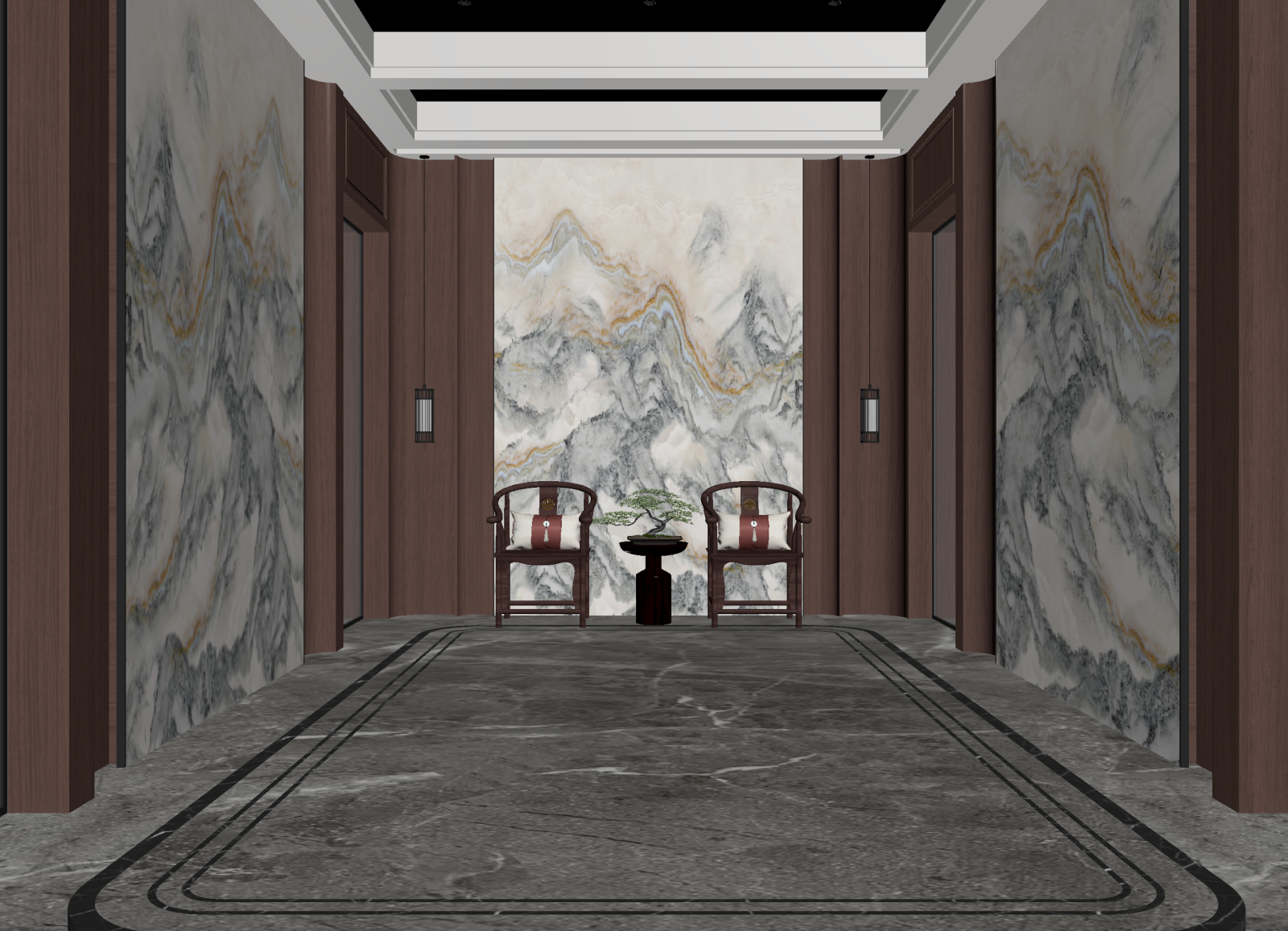新中式酒店大堂3D模型下载【ID:1215113746】